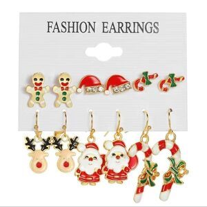6 Pairs Santa Snowman Christmas Earrings Set
